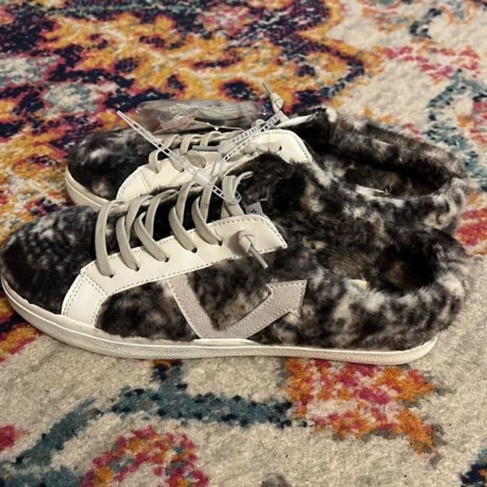 Vintage Havana Faux Fur Black & White Sneakers - Image 1