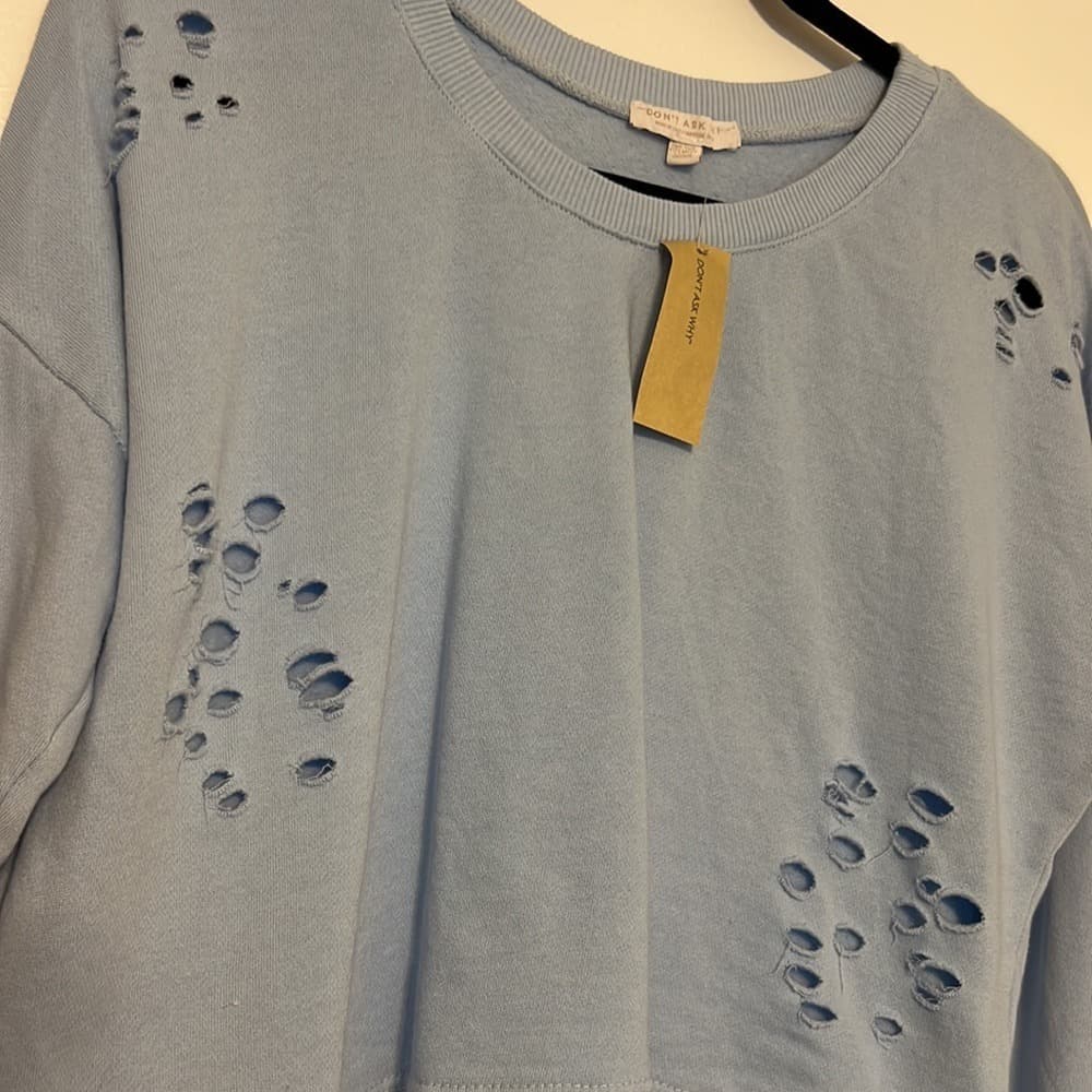 Aerie Don't Ask Why Distressed Cropped Sweatshirt - Thumbnail 4