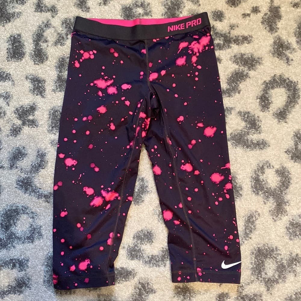 Nike Pro Black and Hot Pink Splatter Capris - Image 1