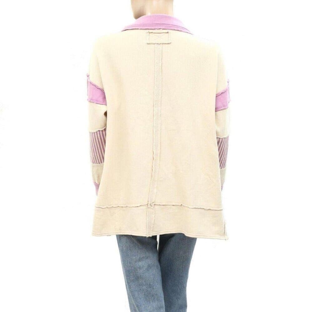 Free People Cream and Lavender Oversized Pullover Sweatshirt - Thumbnail 7