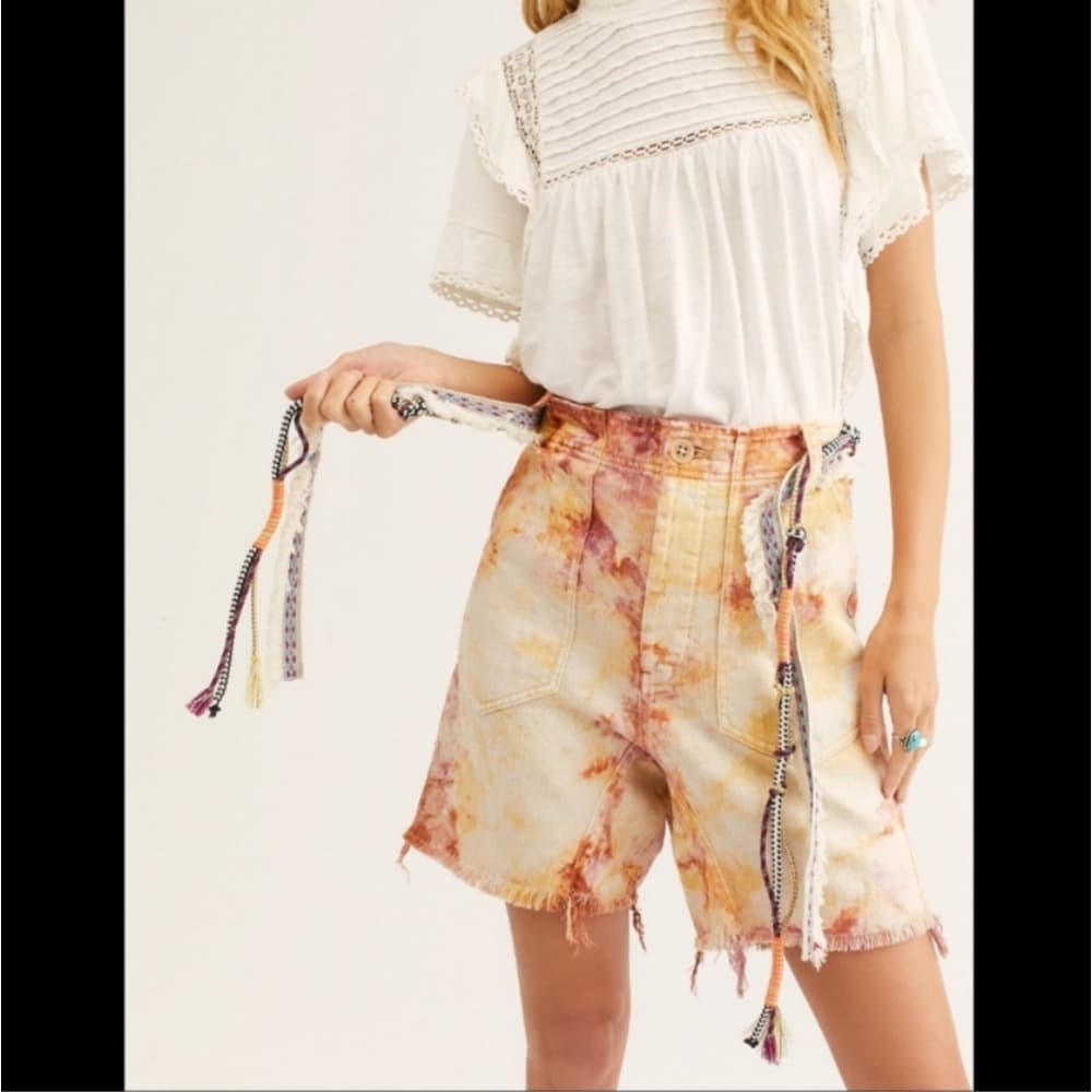 We The Free Tie-Dye Denim Shorts in Orange and Purple - Thumbnail 6