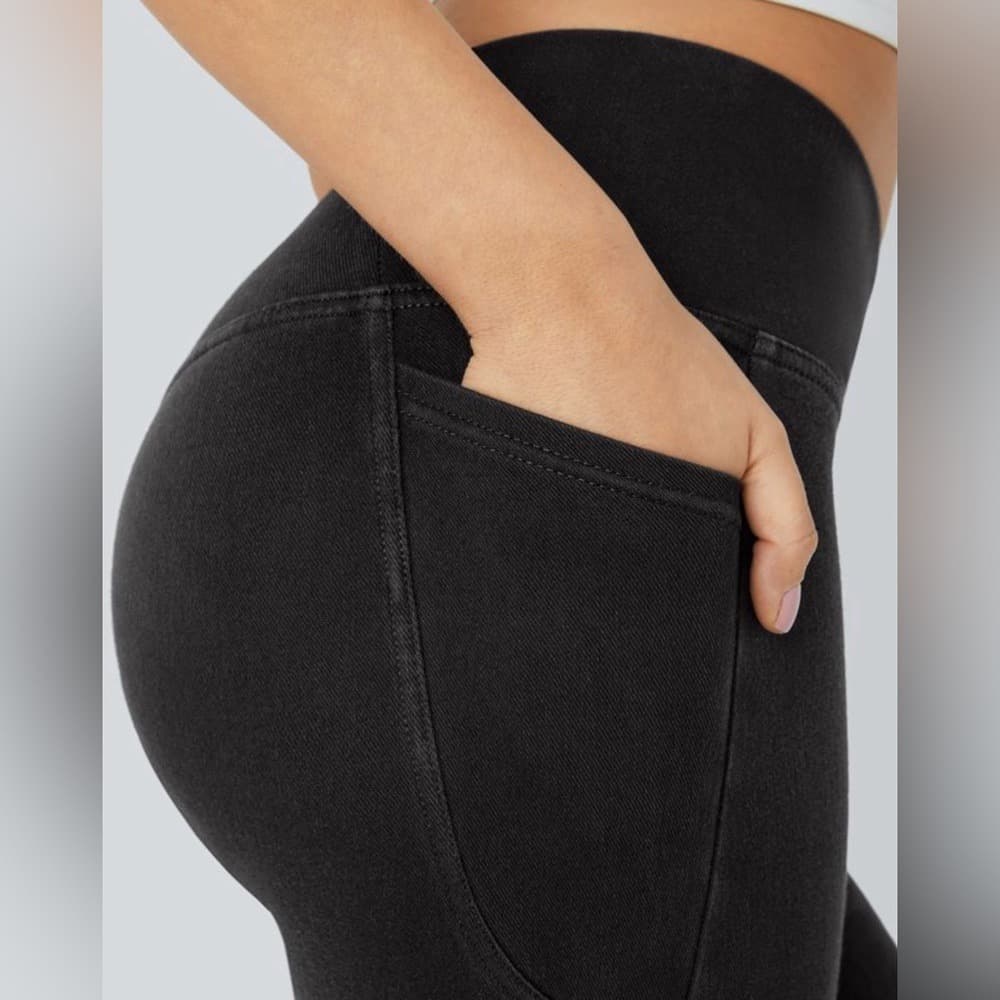 Halara Flex™ Crossover Pocket Denim Work Leggings in Black Denim Size M - Thumbnail 6