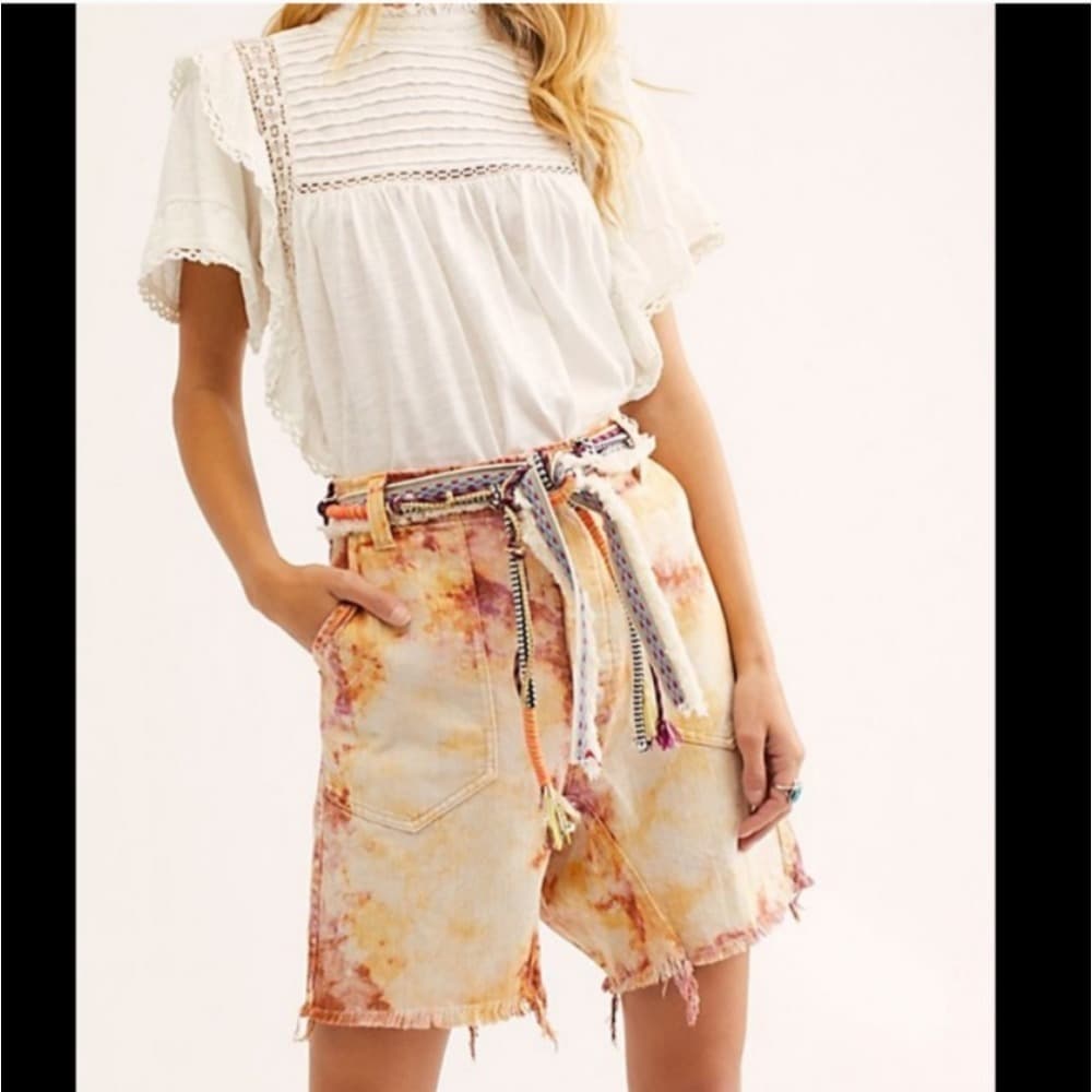 We The Free Tie-Dye Denim Shorts in Orange and Purple - Thumbnail 5