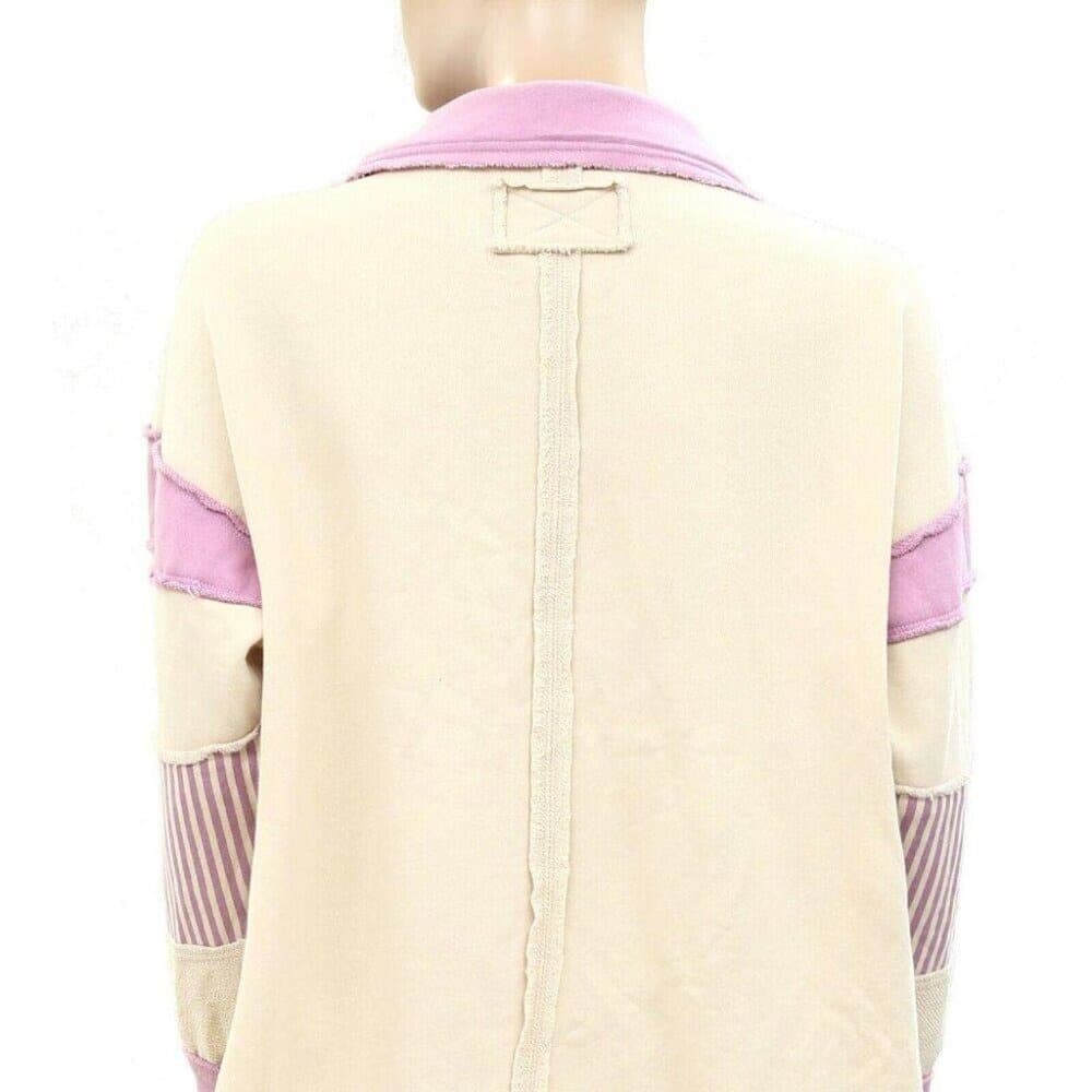 Free People Cream and Lavender Oversized Pullover Sweatshirt - Thumbnail 8