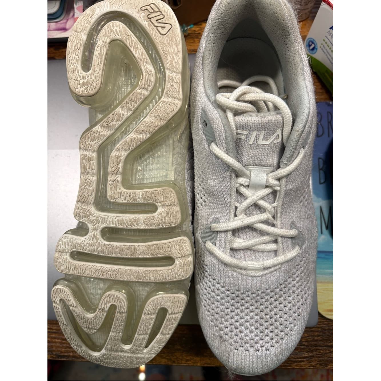 Fila Knit Lace-Up Sneakers in Light Gray - Thumbnail 2