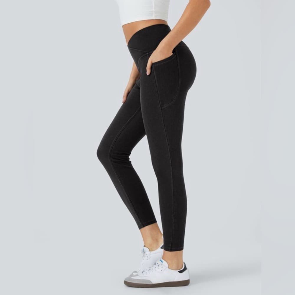 Halara Flex™ Crossover Pocket Denim Work Leggings in Black Denim Size M - Thumbnail 2