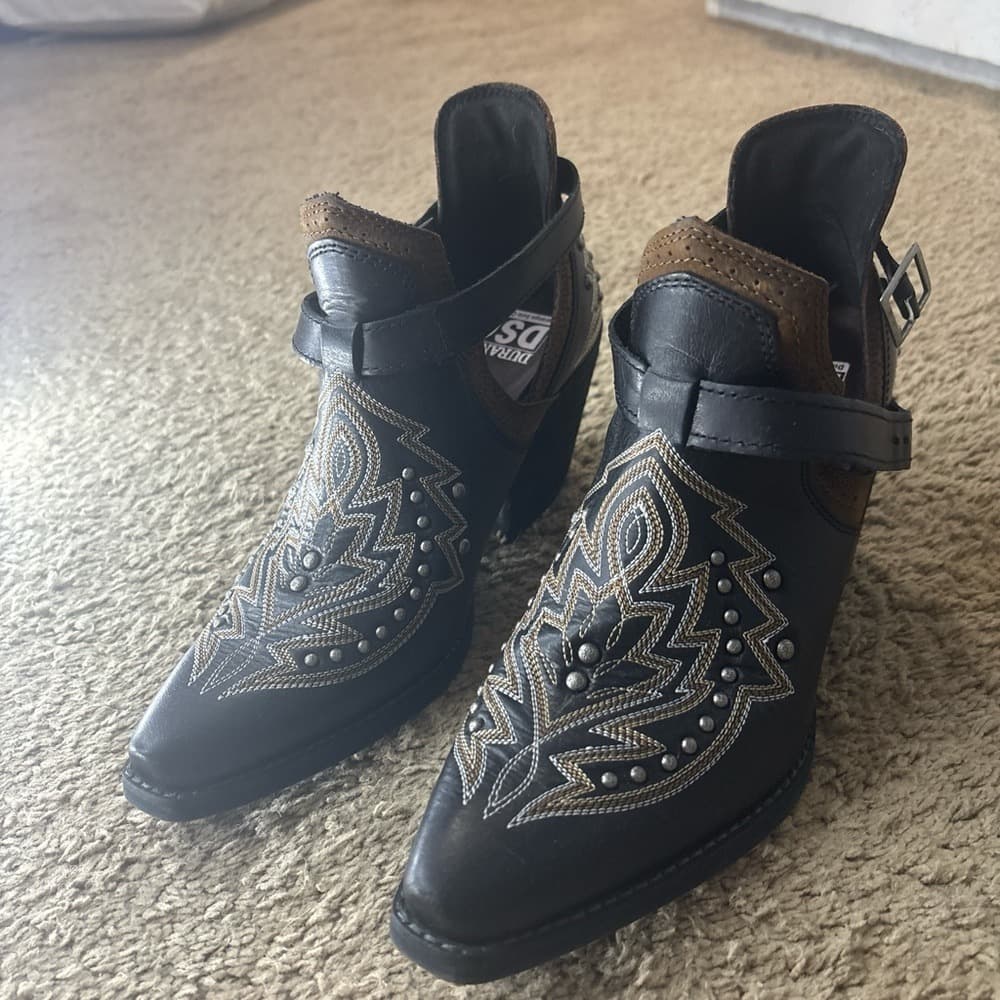 Durango Black and Brown Studded Western Ankle Boots - Image 1
