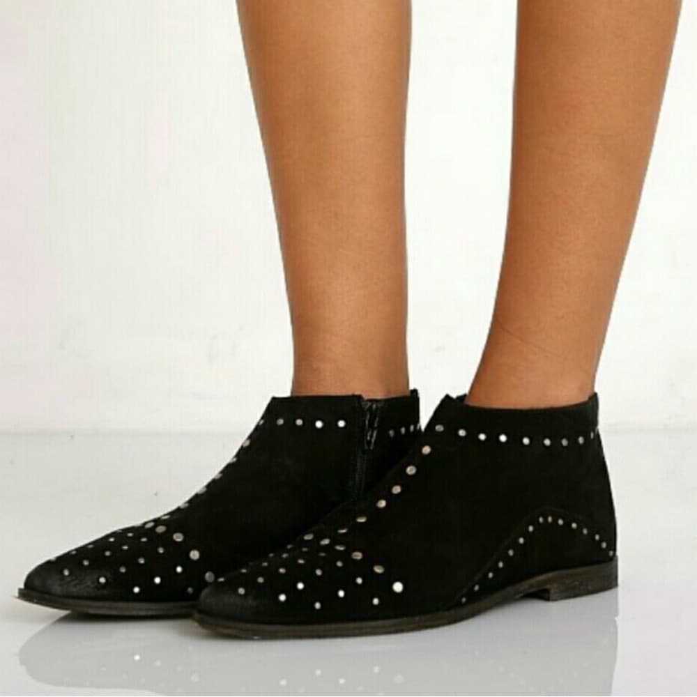 Free People Black Studded Suede Ankle Boots