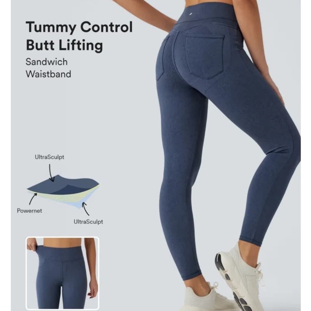 Halara Leggings Size M Blue Denim Print 7/8 Length Butt Lift High Waist Stretch - Image 1