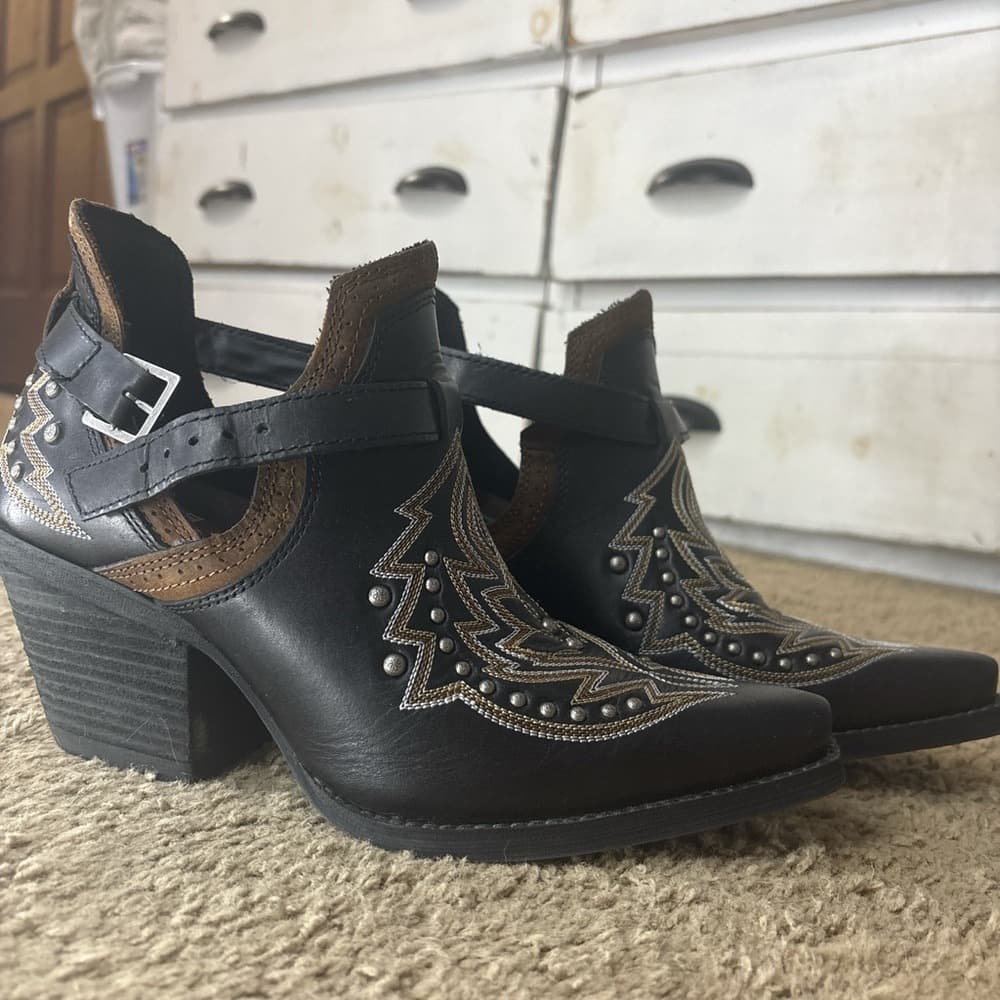 Durango Black and Brown Studded Western Ankle Boots - Thumbnail 4