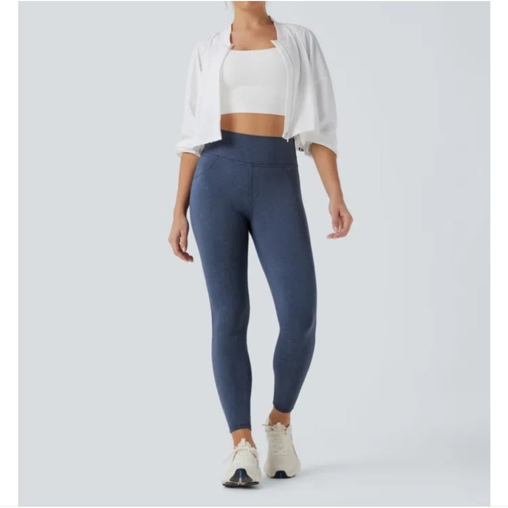 Halara Leggings Size M Blue Denim Print 7/8 Length Butt Lift High Waist Stretch - Thumbnail 4