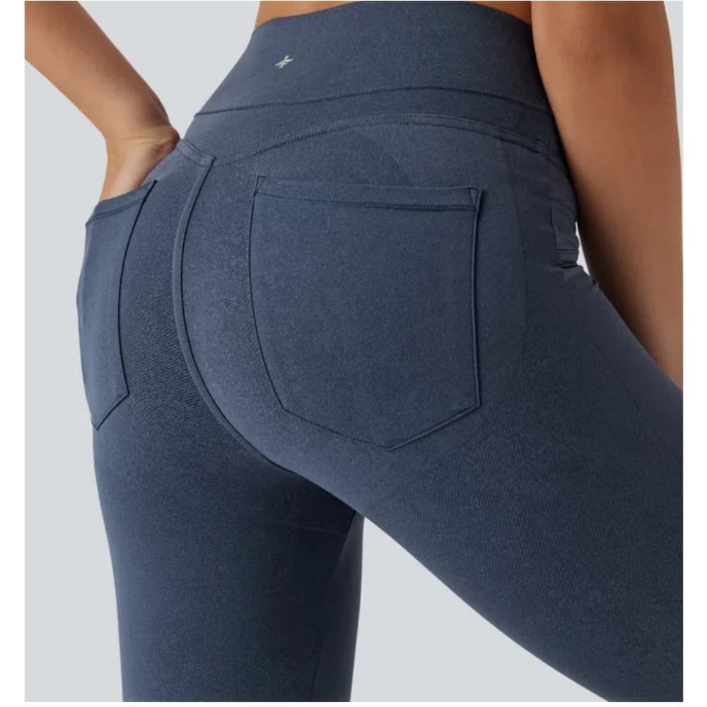 Halara Leggings Size M Blue Denim Print 7/8 Length Butt Lift High Waist Stretch - Thumbnail 3