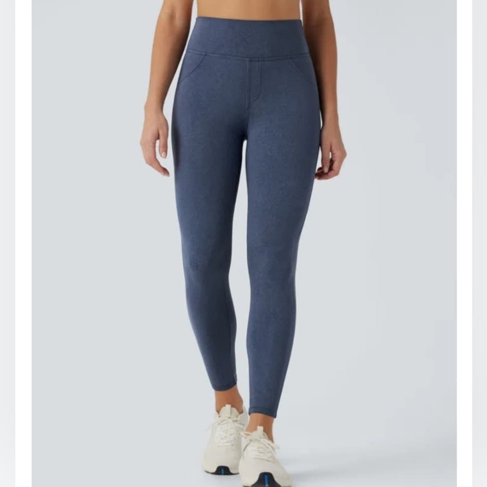 Halara Leggings Size M Blue Denim Print 7/8 Length Butt Lift High Waist Stretch - Thumbnail 2