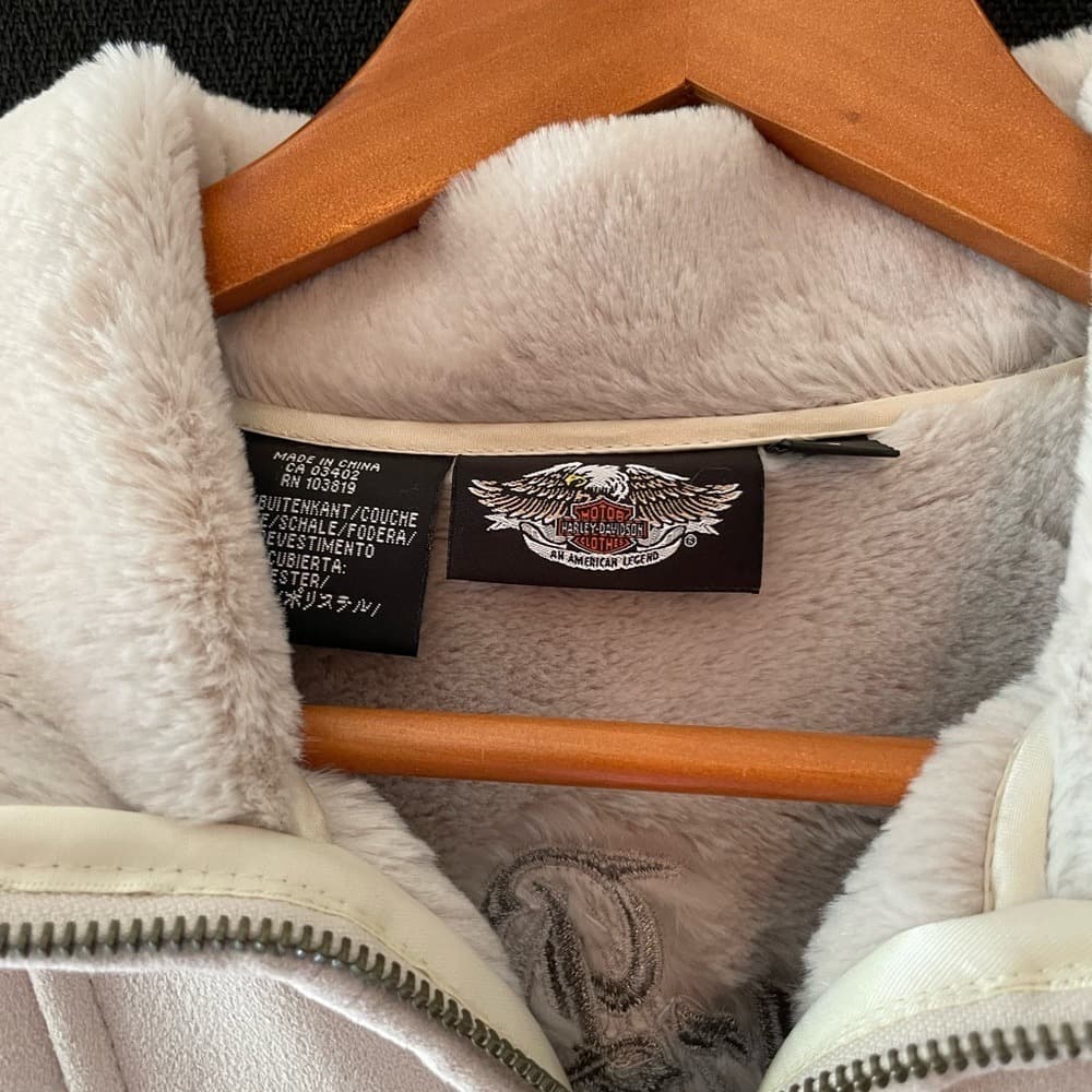 Harley-Davidson Cream Faux Suede Zip Front Jacket - Thumbnail 2
