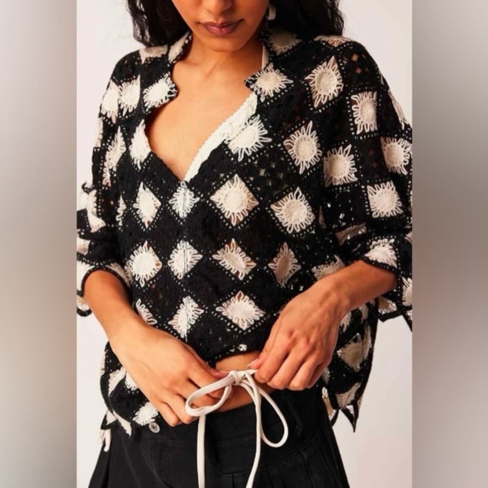 Free People Beach House Crochet Tee - Thumbnail 2