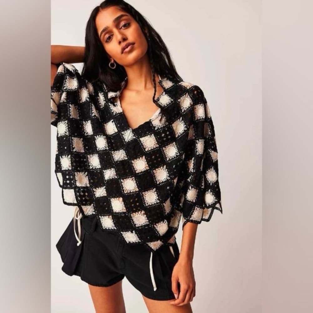 Free People Beach House Crochet Tee - Thumbnail 3