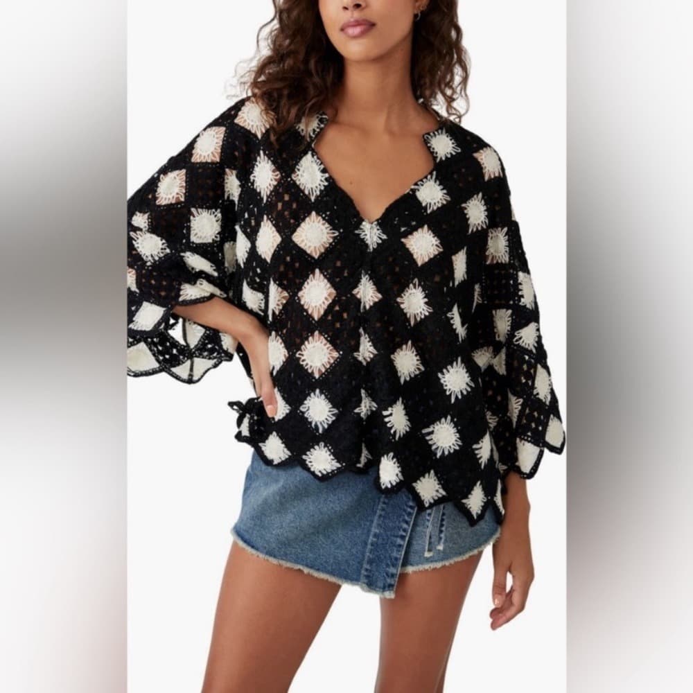 Free People Beach House Crochet Tee - Thumbnail 5