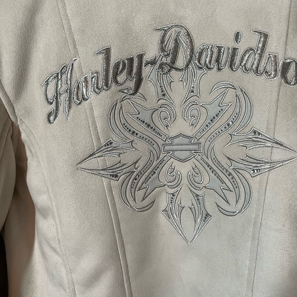 Harley-Davidson Cream Faux Suede Zip Front Jacket - Thumbnail 12