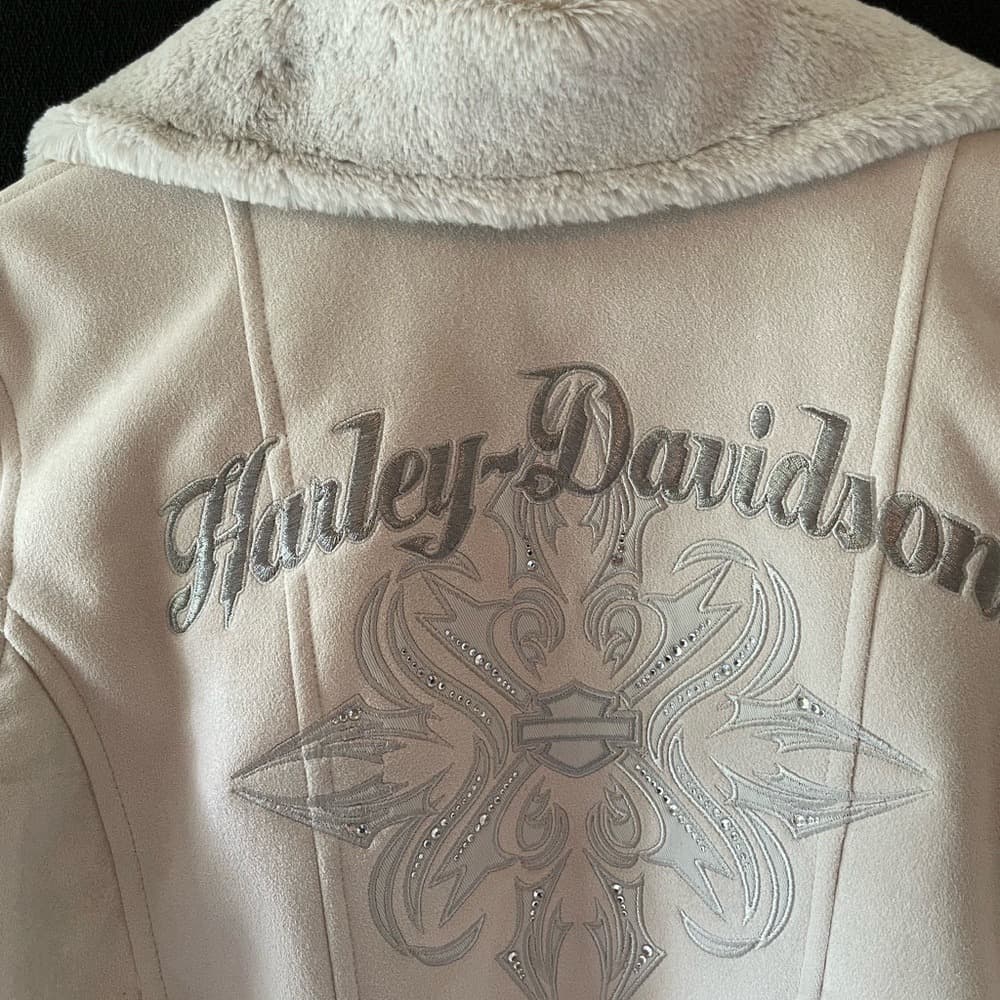 Harley-Davidson Cream Faux Suede Zip Front Jacket - Thumbnail 9