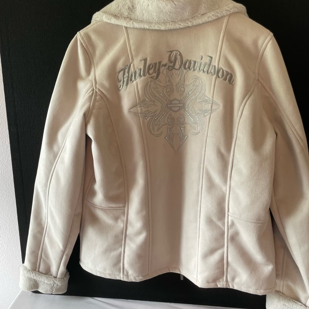 Harley-Davidson Cream Faux Suede Zip Front Jacket - Thumbnail 10