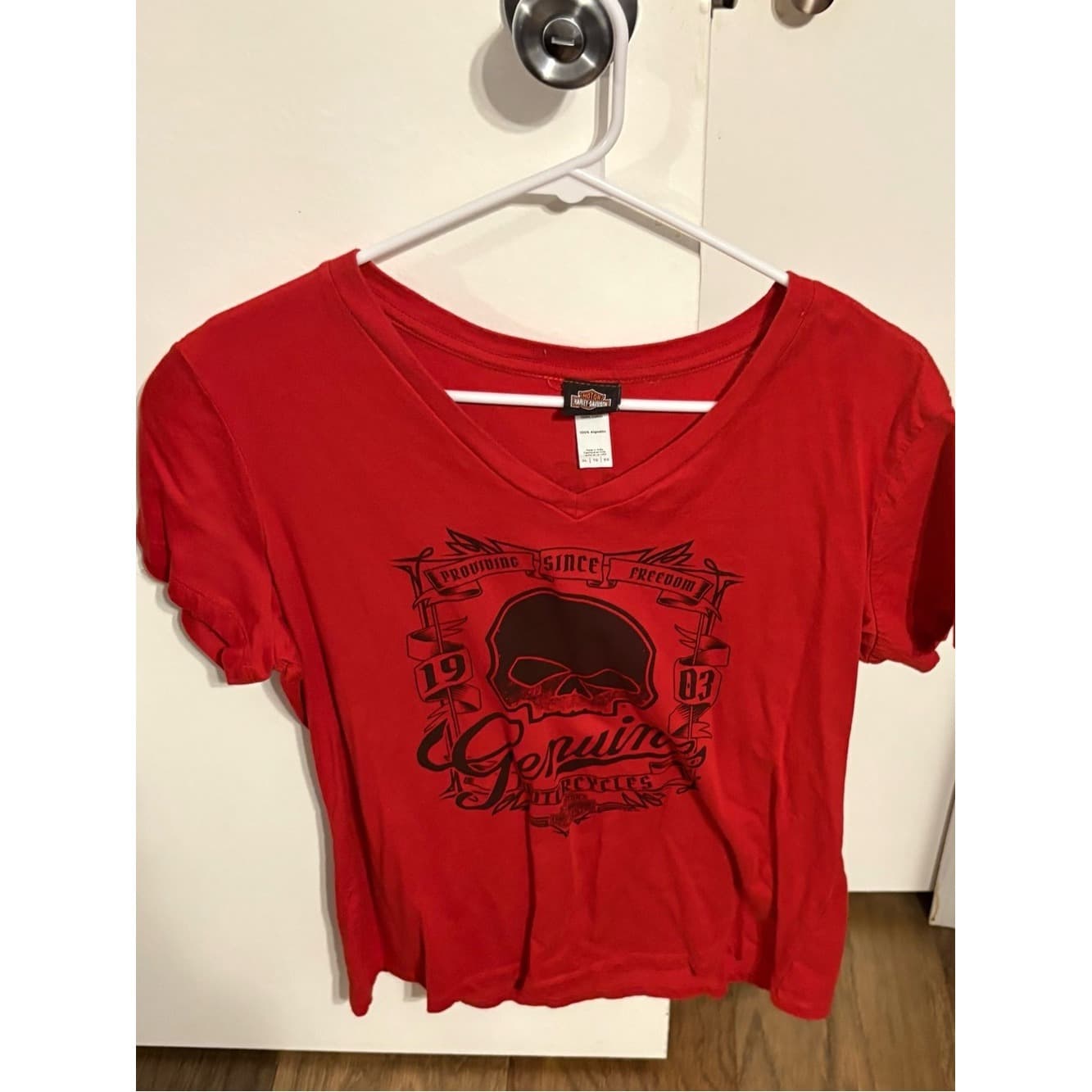 Harley-Davidson San Benito TX Red V-Neck Skull Graphic Tee