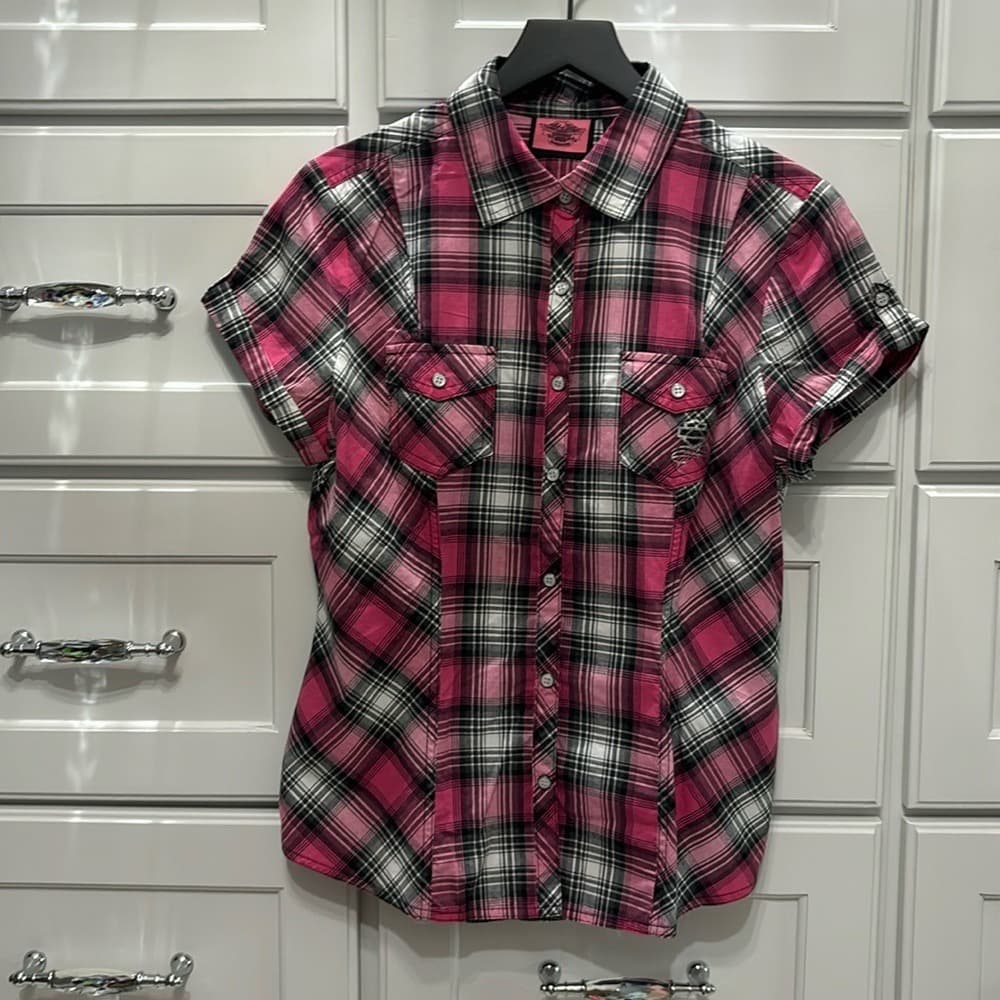 Harley-Davidson Plaid shirt-sleeve Button-Down Shirt - Image 1
