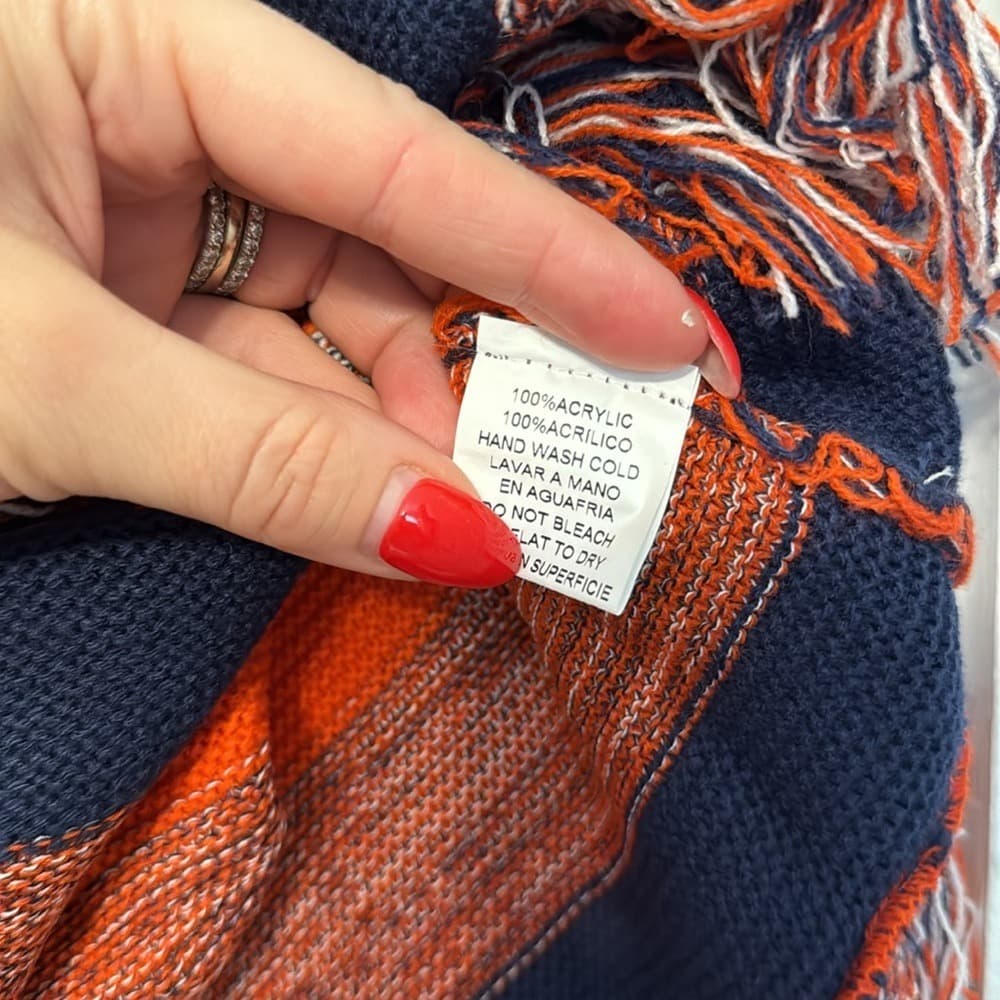 Vintage Havana Orange and Navy Fringe Poncho Sweater - Thumbnail 6