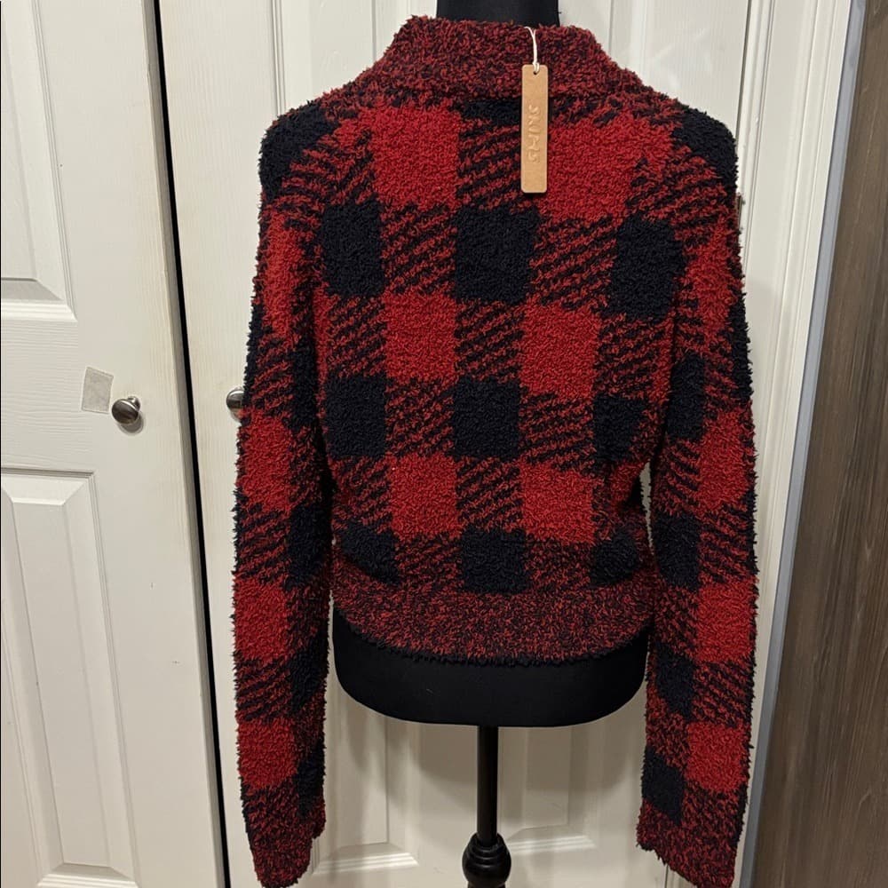 SKIMS Red and Black Plaid Zip-Up Cozy Jacket - Thumbnail 6