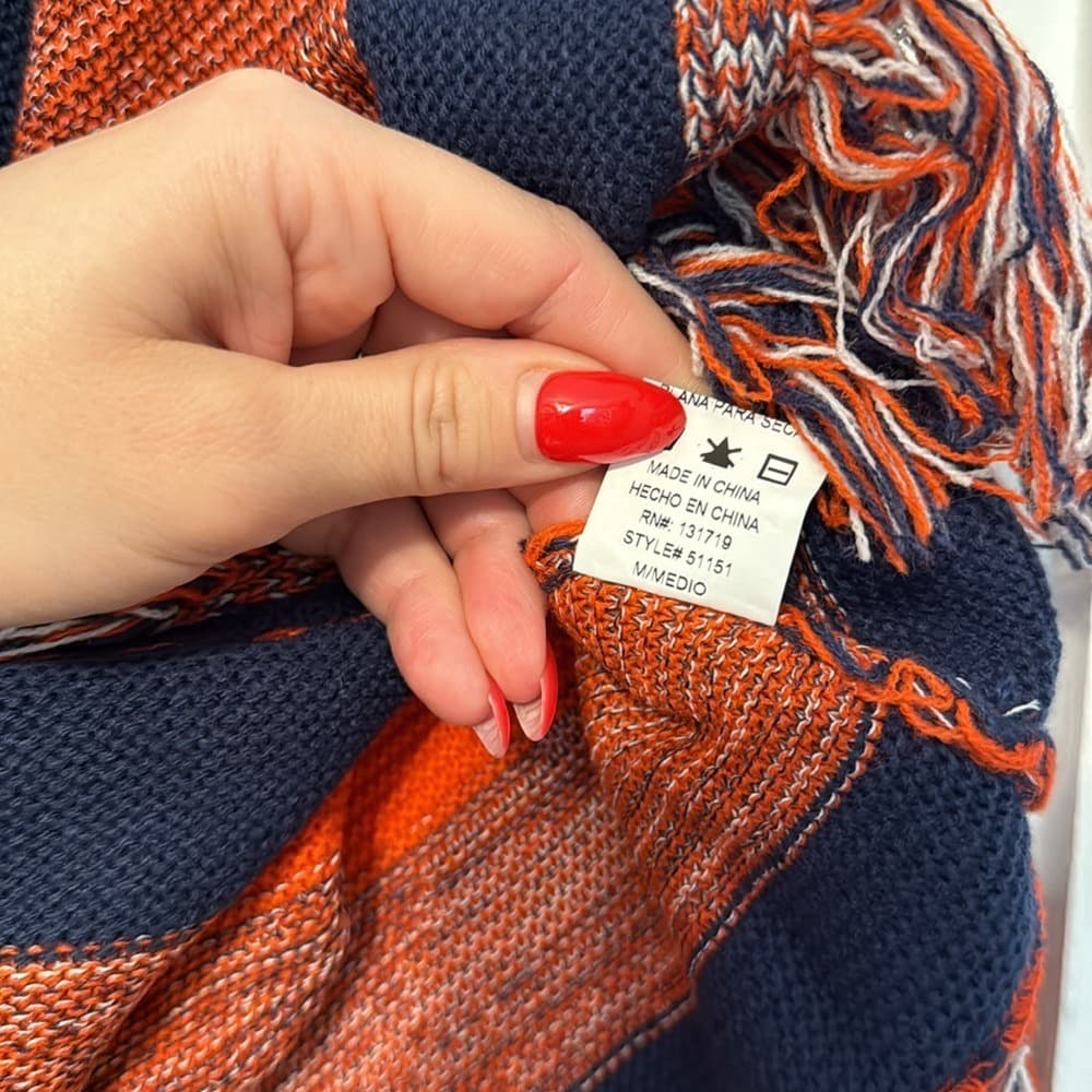 Vintage Havana Orange and Navy Fringe Poncho Sweater - Thumbnail 7