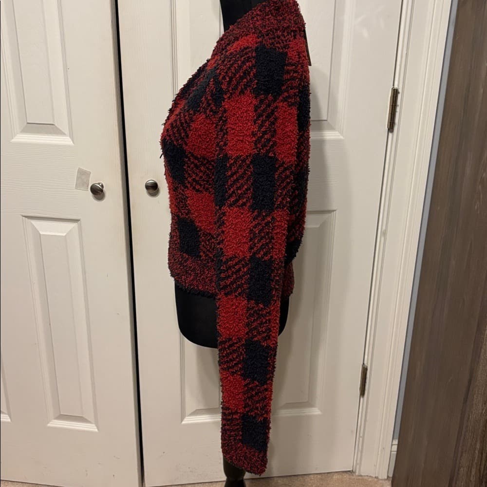 SKIMS Red and Black Plaid Zip-Up Cozy Jacket - Thumbnail 7