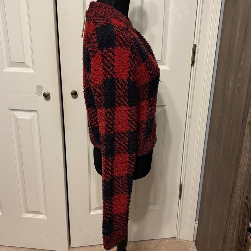 SKIMS Red and Black Plaid Zip-Up Cozy Jacket - Thumbnail 5