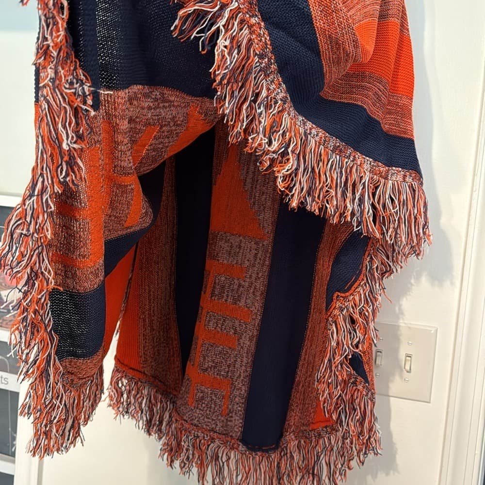 Vintage Havana Orange and Navy Fringe Poncho Sweater - Thumbnail 8