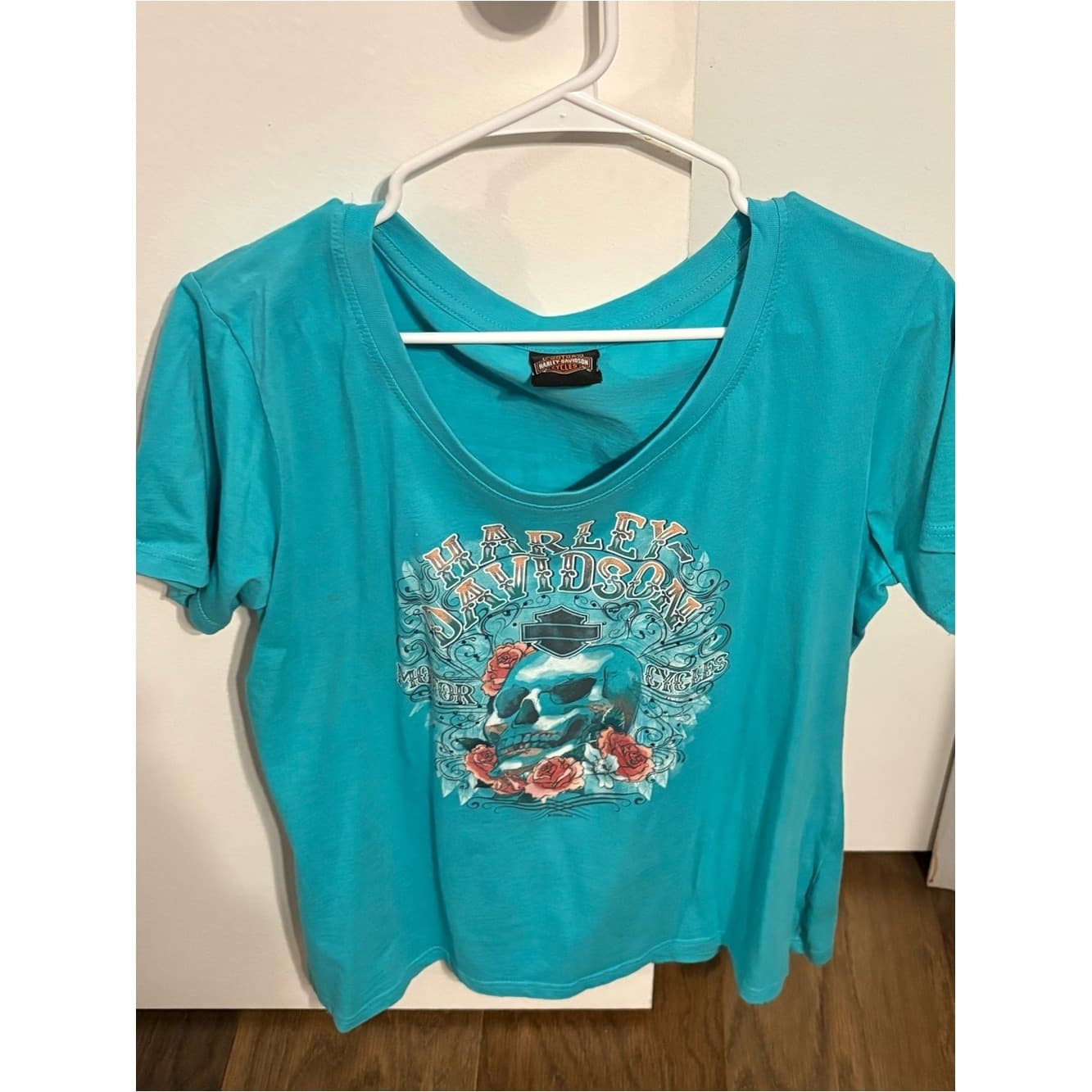 Harley-Davidson Florence SC Teal Short Sleeve Skull & Rose Graphic Tee