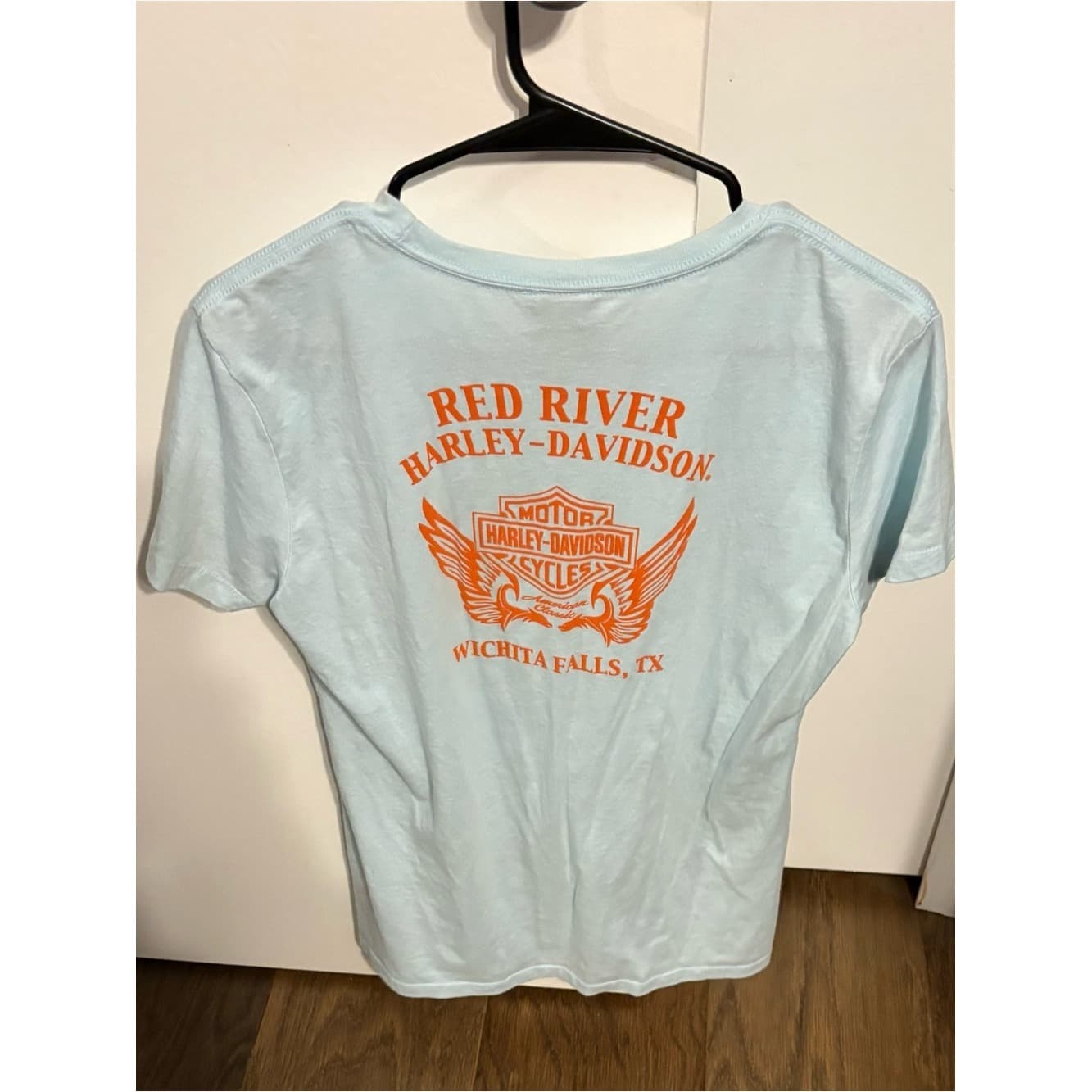 Harley-Davidson Wichita Falls TX Light Blue Tee with Orange & Blue Logo - Thumbnail 2