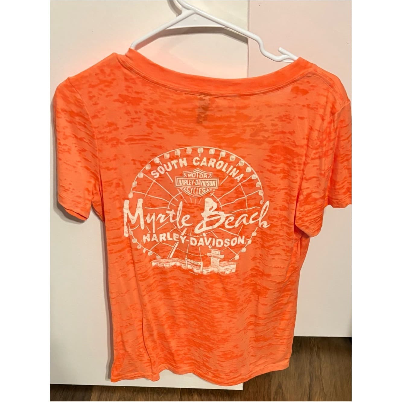Harley Davidson Myrtle Beach Burnout V-Neck tee in Bright Orange - Thumbnail 2