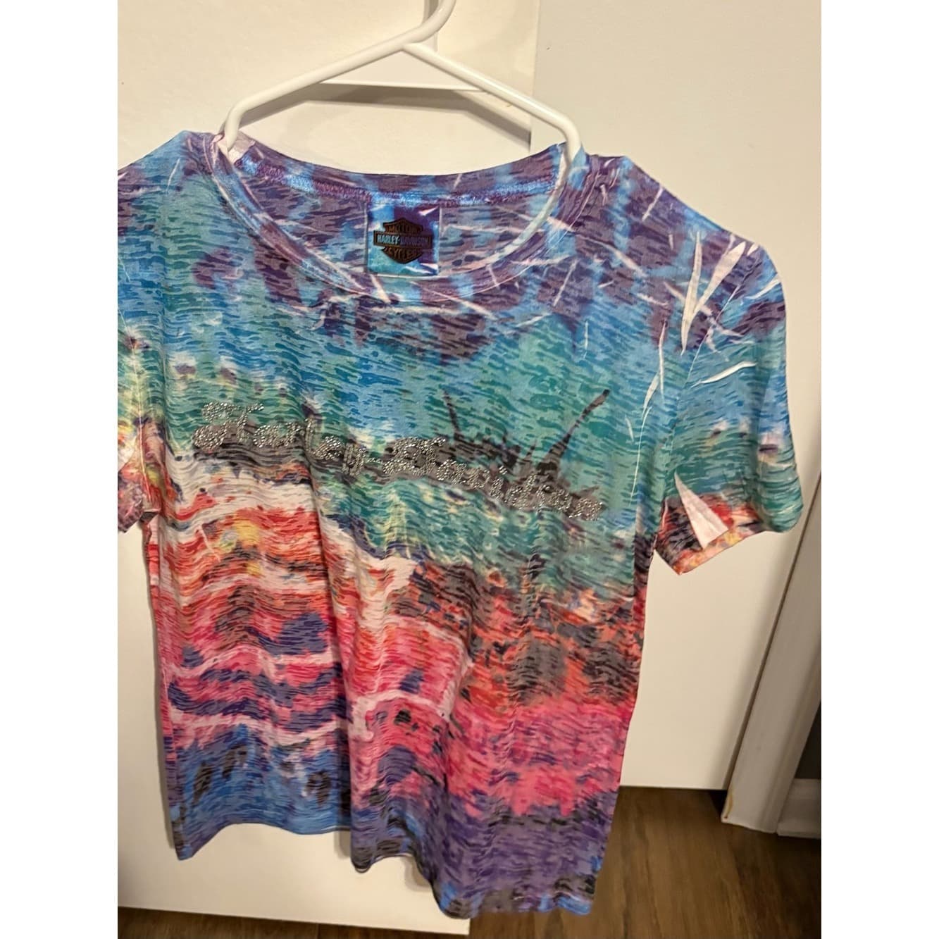 Harley-Davidson Multicolor Wave Tie-Dye Tee with Rhinestone Script