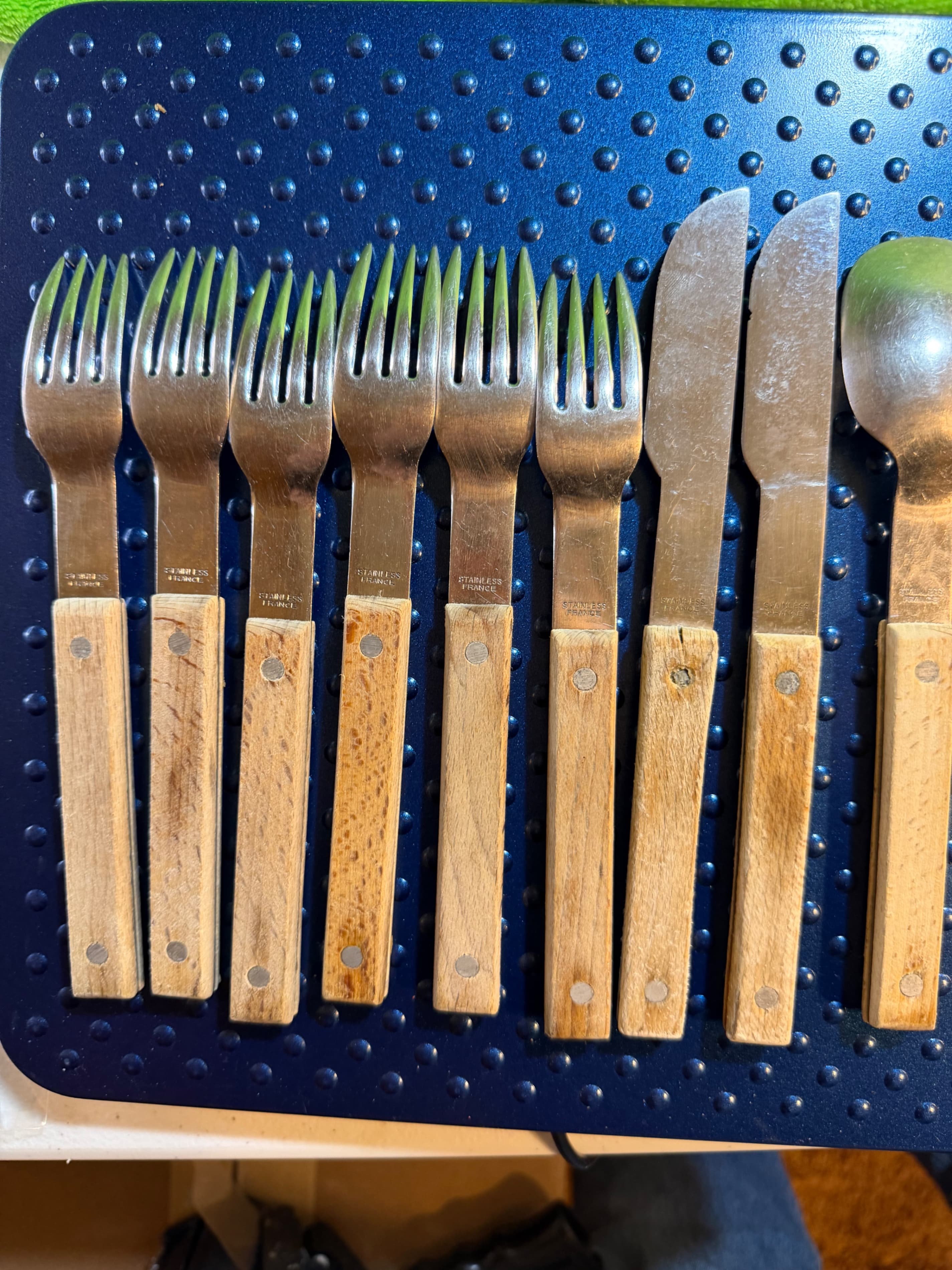 Vintage French Bistro Flatware 9pc Wood Handle Stainless France Farmhouse MCM - Thumbnail 2