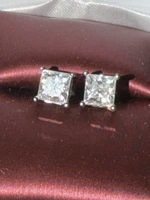 Lab Created Diamond Earrings 3 Ctw 14 Kt White Gold Princess Cut - Thumbnail 2
