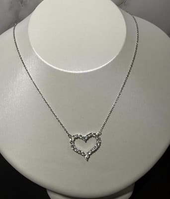 3ct Round Lab Created Diamond Heart Pendant Necklace 14k White Gold - Thumbnail 3