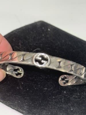 $471 Gucci Women's 925 Sterling Silver Wide Interlocking G Cuff Bracelet - Thumbnail 3