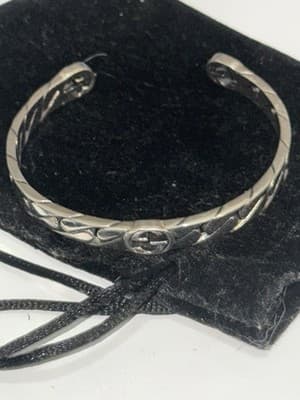 $471 Gucci Women's 925 Sterling Silver Wide Interlocking G Cuff Bracelet - Thumbnail 2