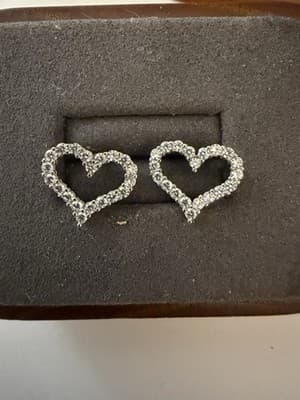 Lab Diamond Heart Shaped Earrings Sterling Silver - Thumbnail 6