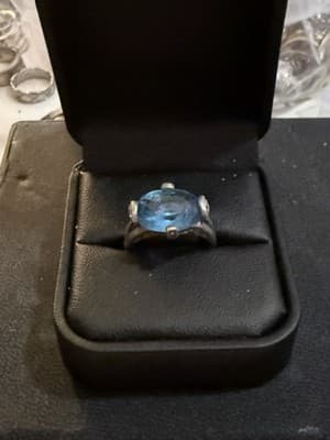 Sterling Silver 925 Blue Topaz Oval Solitaire Ring Size 7 New - Image 1
