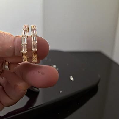2 Ct Baguette Cut White Moissanite Hoop Women's Earring 14k Yellow Gold Plated - Thumbnail 6
