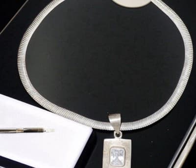 8 Mm Herringbone 18 Inch Sterling Silver Silpada Pendant With Middle Crustal Gem - Thumbnail 2