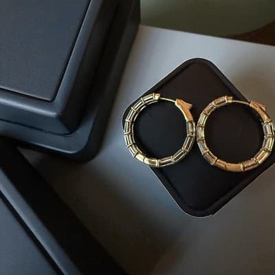 2 Ct Baguette Cut White Moissanite Hoop Women's Earring 14k Yellow Gold Plated - Image 1