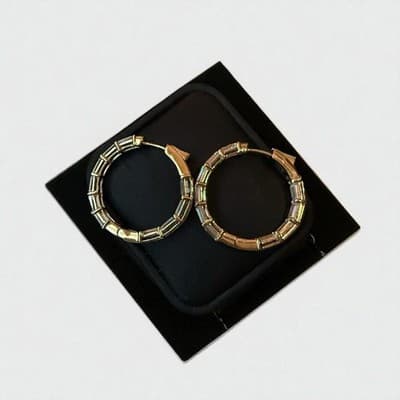 2 Ct Baguette Cut White Moissanite Hoop Women's Earring 14k Yellow Gold Plated - Thumbnail 2
