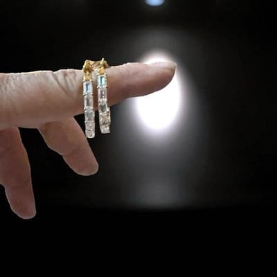 2 Ct Baguette Cut White Moissanite Hoop Women's Earring 14k Yellow Gold Plated - Thumbnail 5