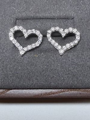 Lab Diamond Heart Shaped Earrings Sterling Silver - Thumbnail 2