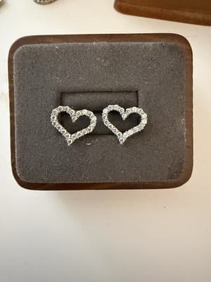 Lab Diamond Heart Shaped Earrings Sterling Silver - Thumbnail 7